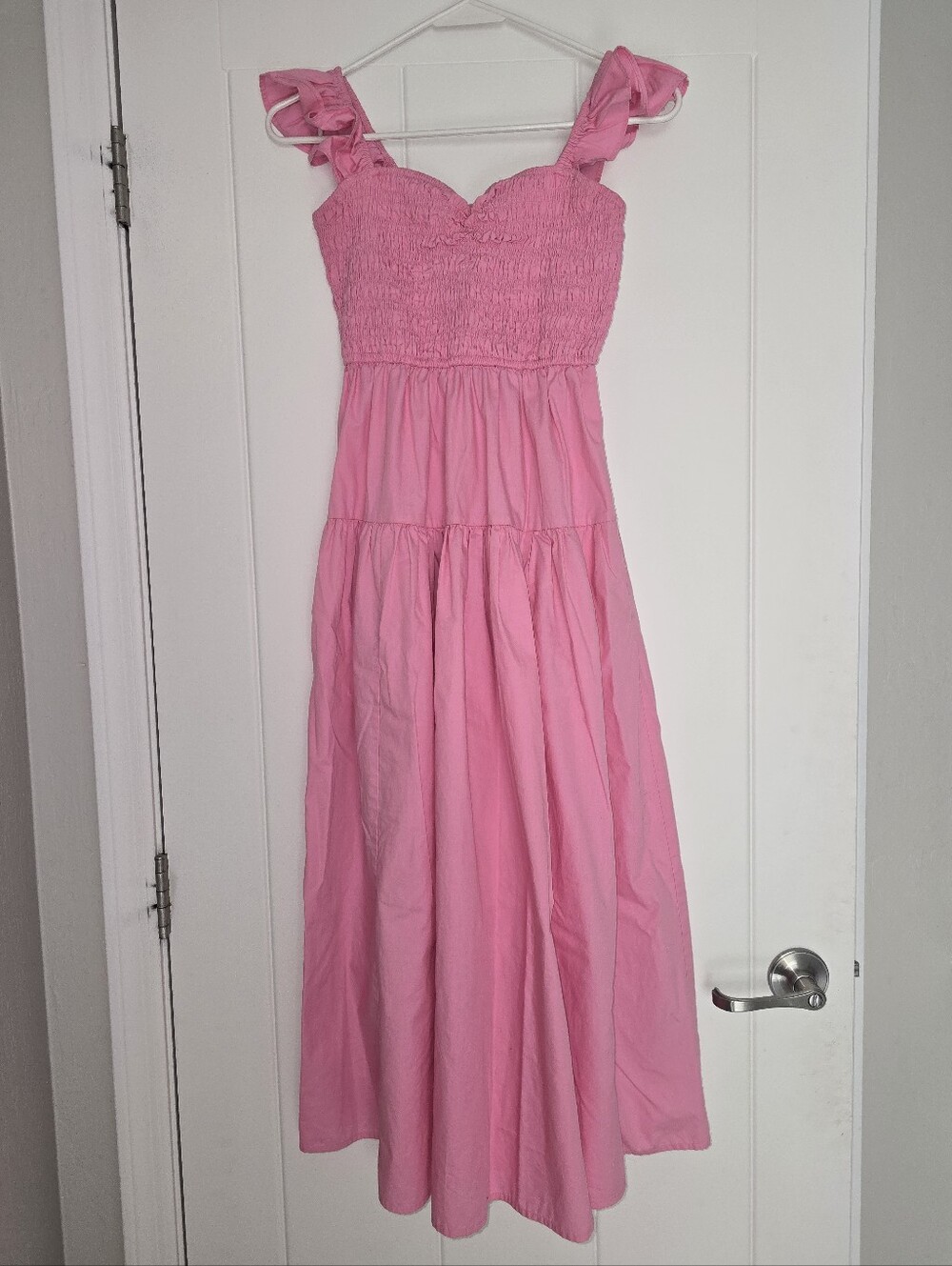 Abercrombie & Fitch Smocked Ruffle Strap Midi Dress - Barbie Pink Size: Small - Picture 3 of 7